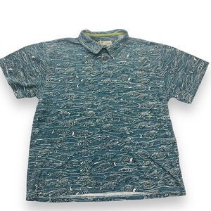 Crazy Shirts Hawaiian Polo 100% Cotton Men's XL Blue Fish Print Henley Shirt